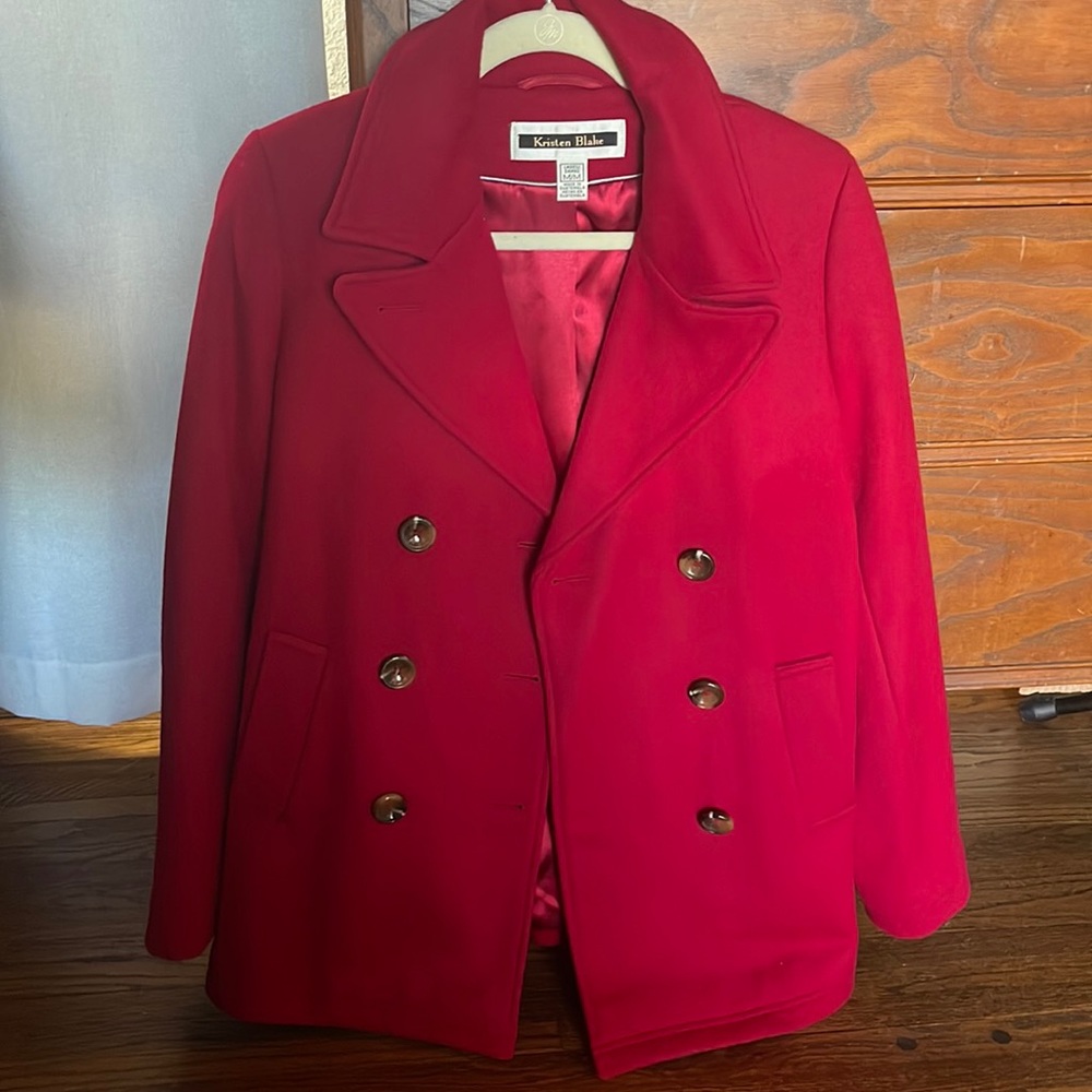 Red double breasted, fully lined Wool Pea Coat.